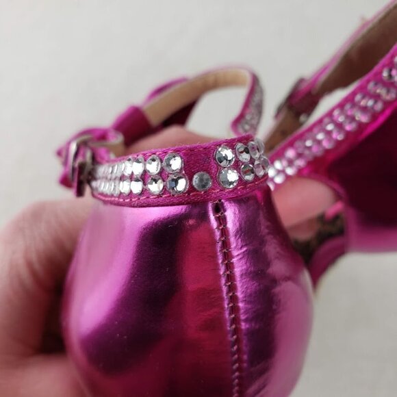 Betsey Johnson Stiletto Heels Strappy Fuschia Pink Rhinestone Bow Size 6.5 - Picture 7 of 14